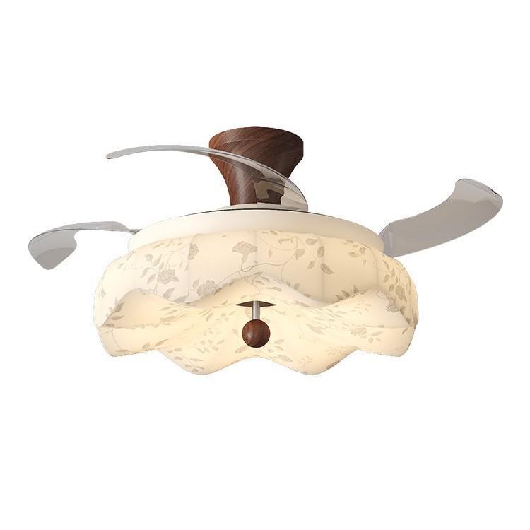 Vintage Song-Style Ceiling Fan Light with Printed Fabric Shade for Bedroom and Dining Room