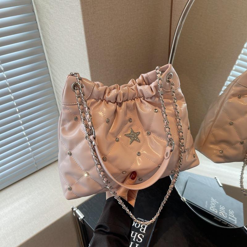Rhombus chain small bag women's new fashion retro bucket bag versatile casual messenger bag