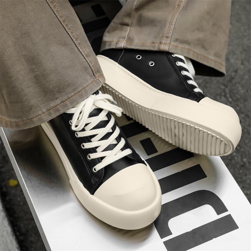 AFANTING Men's Trendy Upturned Leather Skate Shoes with Thick Sole and Oreo Scent, Model 270