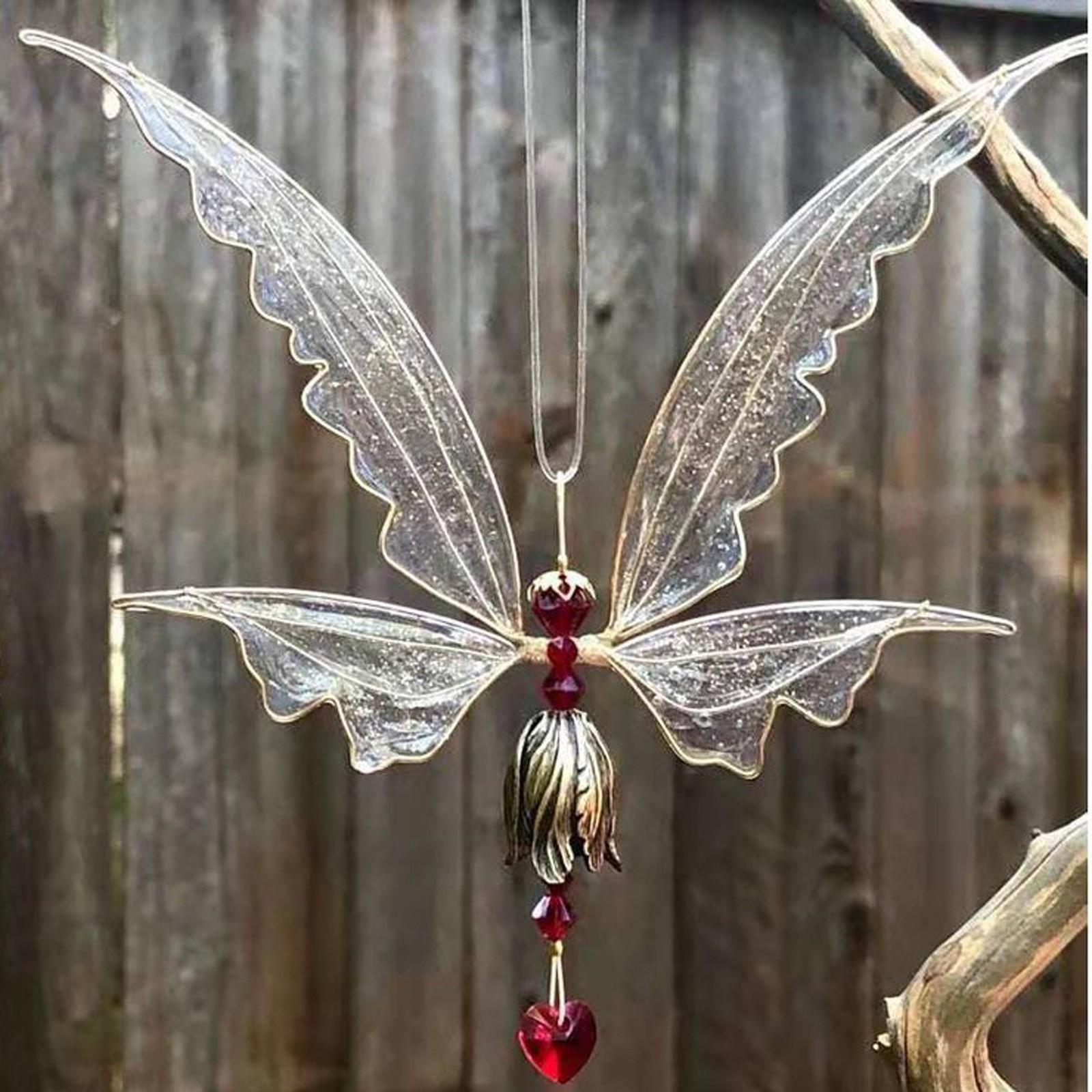 Angel Butterfly Wings Wind Chimes for Outside Hanging Crystal Wind Chime Pendant Memorial Wind Chimes Decor for Patio Garden