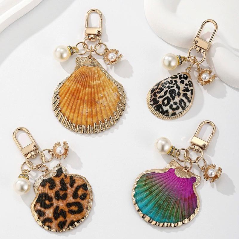 1pc Keyring Pendant Asymmetrical Imitation Pearl Naturally Shell Bag Accessory Keychain Starfish Shell