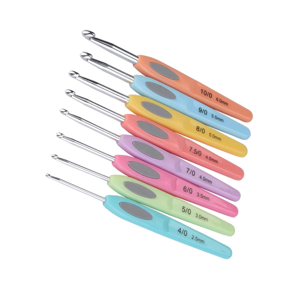 New Aluminium Crochet Hook Knitting Needles Stitches With Colourful Soft Plastic Handle
