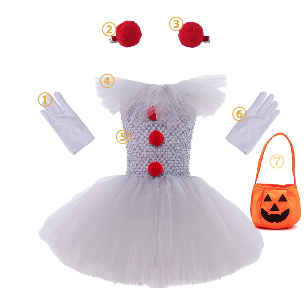 Halloween Clown Kostüm Kinder Horrorfilm Cosplay Kostüm Set für Mädchen Karneval Party Party Verkleidung Clowns Kleidung 3-10 Jahre 3Y (Size 90cm) gray