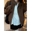 Womens Suede-Like Short Bomber Jacket Loose Fit POLO Collar Casual Chic Outerwear