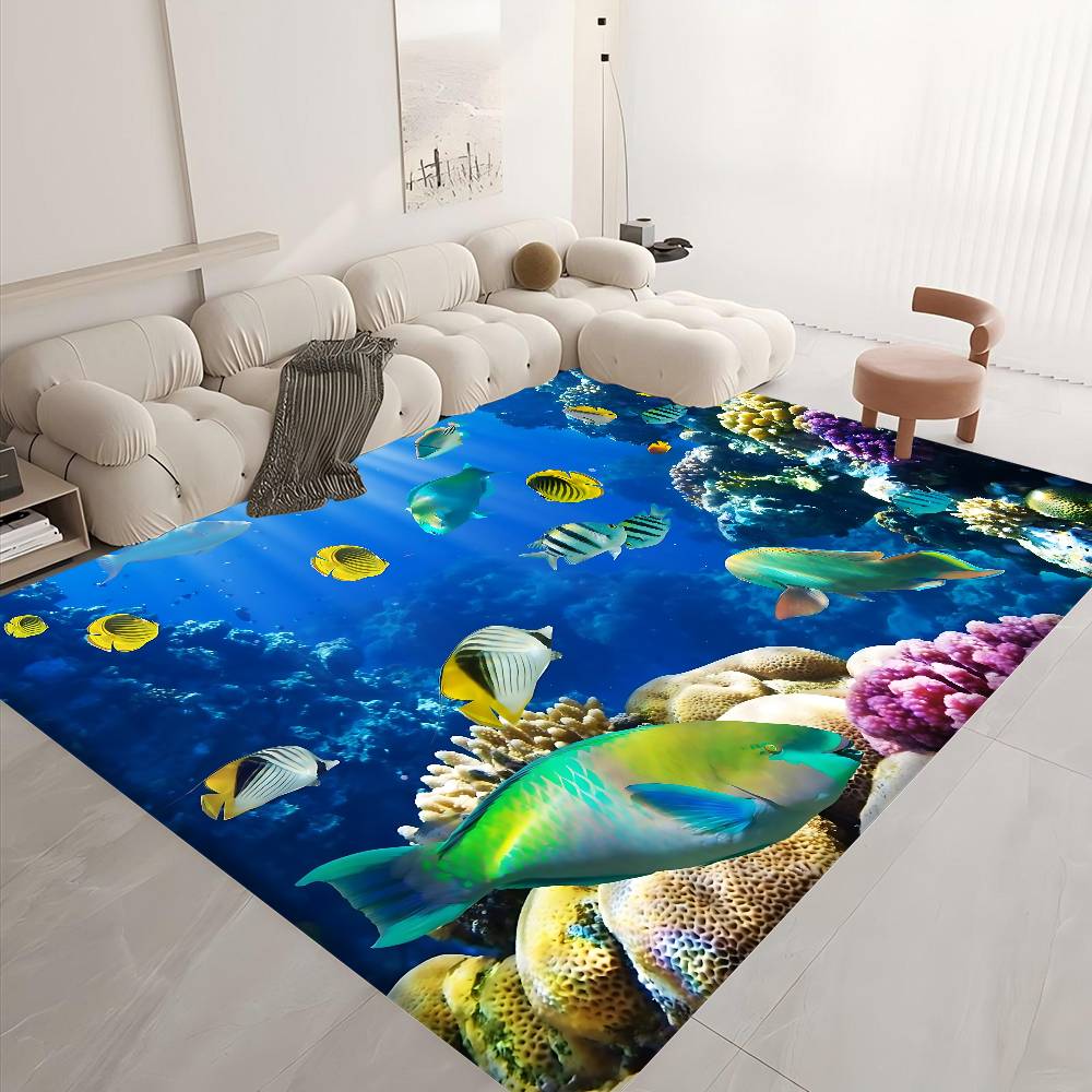 3D Ocean W-World Fish Floor Mat Bathroom Mat Kids Room Bedroom Decoration Balcony Anti-Slip Doormat Living Room Welcome Rug