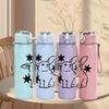 1PC Magic Rabbit Star Line Art 750ml Color Plastic Sports Water Bottle Leakproof Flip Straw Lid Suitable for Sports Office Home Use