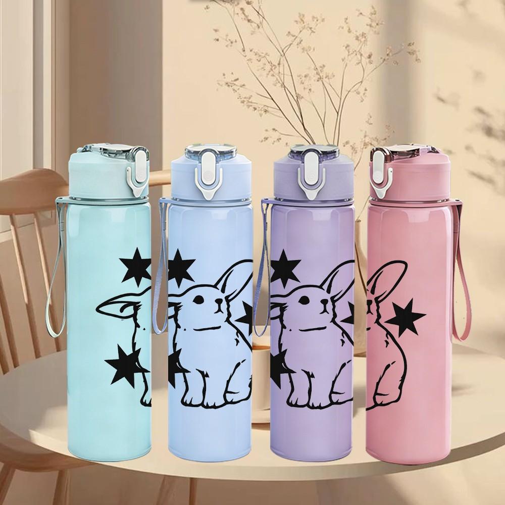 1PC Magic Rabbit Star Line Art 750ml Color Plastic Sports Water Bottle Leakproof Flip Straw Lid Suitable for Sports Office Home Use