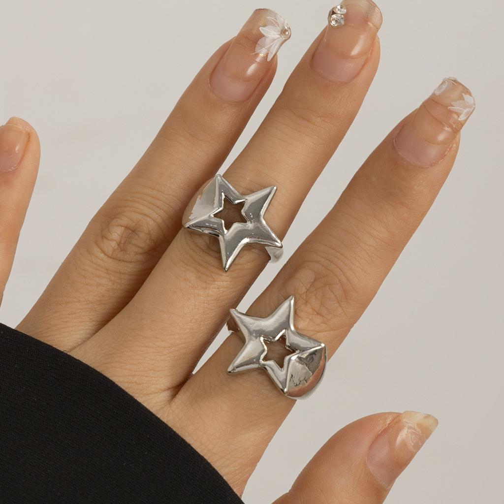 Hollow Stars Metal Ring Sets Trendy Adjustable Women Couple Gifts Opening Rings Punk Fashion Engagement Hip Hop Party Jewelry