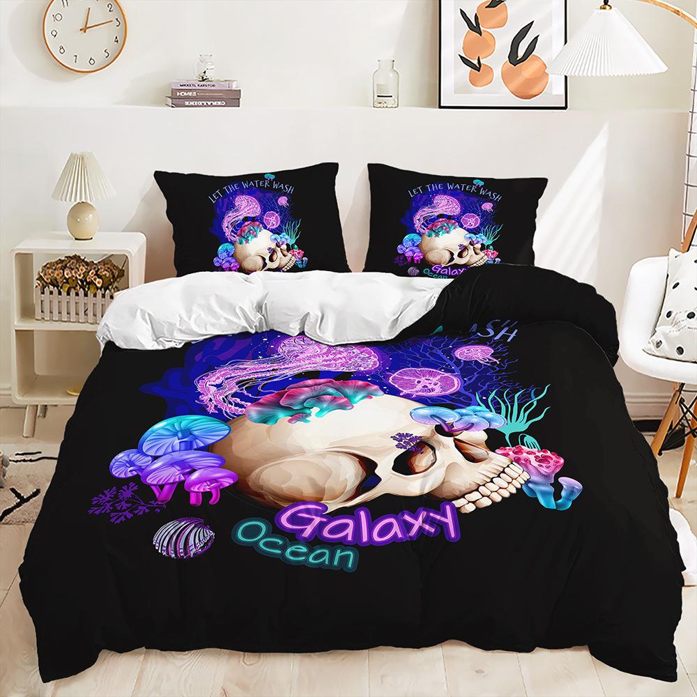 Three-Piece Quilt Cover Gothic Skull Kit Digital Printing Bedding