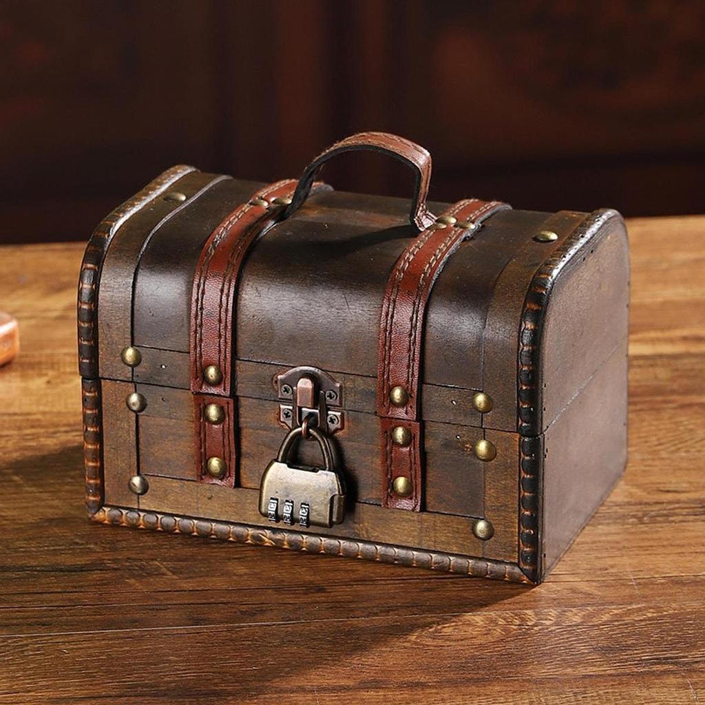 Wooden Jewelry Box Organizer Trinket Storage with Lid Treasure Chest Case Combination Lock for