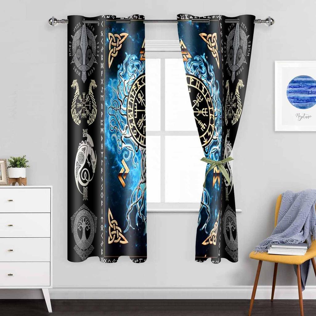Viking Blackout Curta Scandinavian Pirate Totem Printed Curtain Room Darkening Ancient Mythology Tree of Life Window Treatments for Bedroom Living