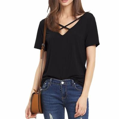 Summer V-neck Strap Short Sleeve Casual Sexy Women's T-shirt Top