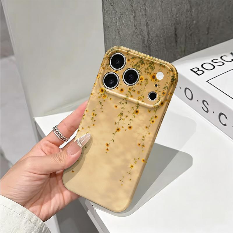 Cascading Sunflower Pattern Hanging Floral Art Graphic Film Aesthetic Protective Shockproof Bumper Phone Case Cover For iPhone 14 15 16 Pro Max Plus
