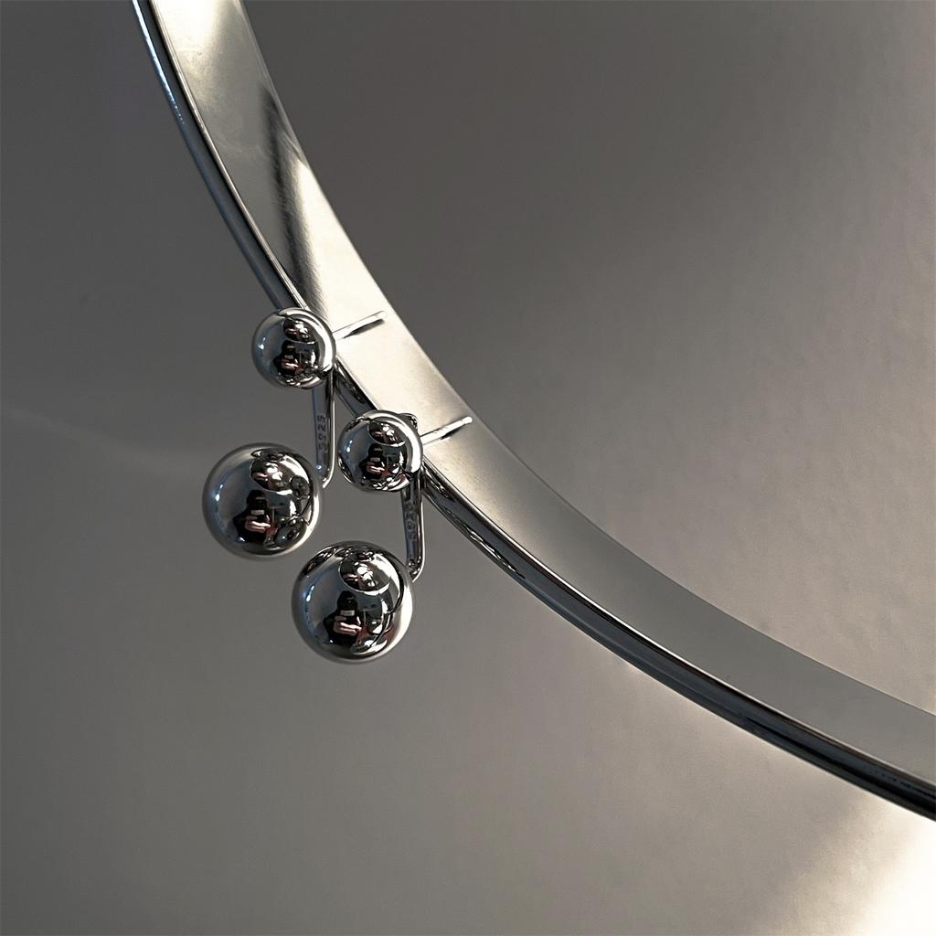 Large and Small Ball Stud Earrings Female Ins Trendy Personality Korean Version Niche High-end Jewelry 925 Silver Needle Rear Hanging Fashion