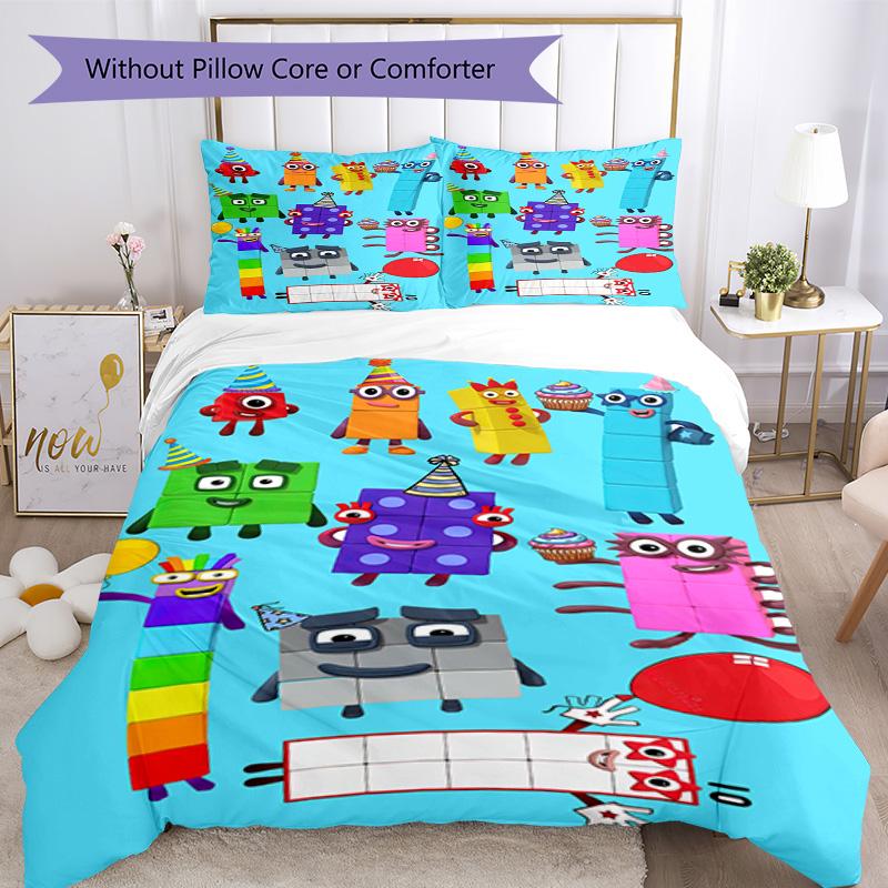 Numberblocks Bettwäsche-Set Atmungsaktiver Bettbezug mit Kissenbezügen Heimdekoration Geburtstagsgeschenk