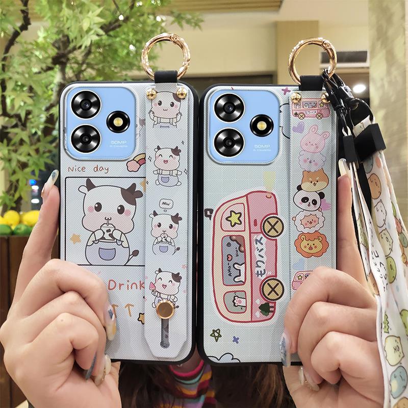 Dirt-resistant Wristband Phone Case For ZTE Blade A73 4G/V50 Smart Anti-knock Cartoon Wrist Strap Phone Holder Soft Case