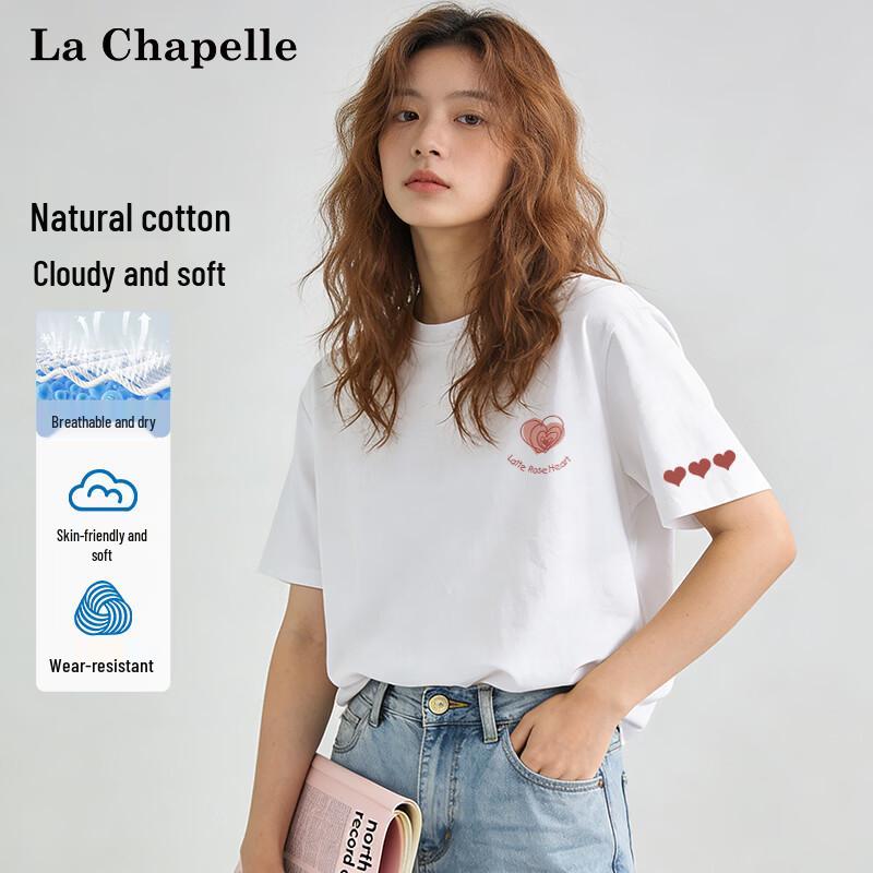 La Chapelle Women s Relaxed Fit Cotton Short-Sleeve T-Shirt with Latte Rose Heart Print L