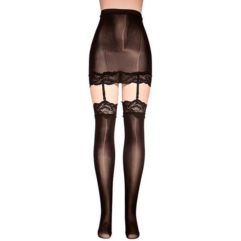 Ultra-Thin8DSheer Glossy Sexy Temptation Slim High-Waist Hibiscus Lace Stockings Bodycon Garter Belt Stockings