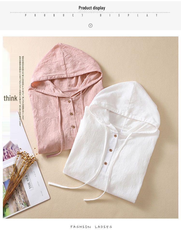 2024 Summer Women's Hooded Cotton-Linen Shirt: Chinese Style Jacquard Embroidered Casual Top