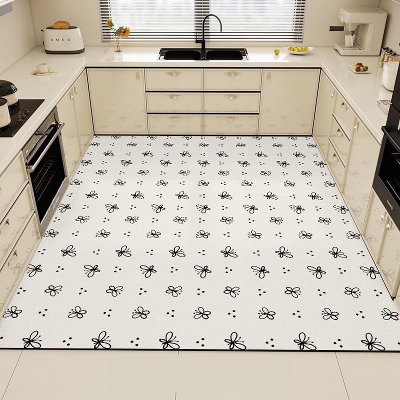 Black Kitchen Rug Pvc Waterproof Large Carpet Home Decoration Vinyl Leather Non-slip Anti-fatigue Floor Mat Alfombra Pvc Cocina