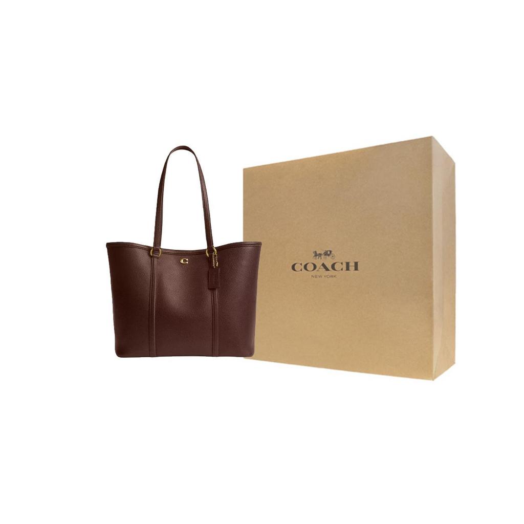 Coach Borsa Tote in Pelle Liscia a Forma di Ciottolo, Borsa da Shopping, Borsa a Mano a Spalla Singola Grande da Donna Ottone e Acero CU056-B4MPL