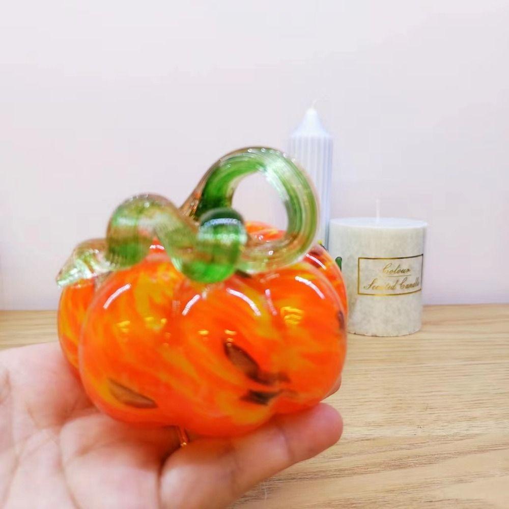 Handblåst Glas Färg Kristall Pumpa Figur Pappersvikt Samlarobjekt Glaspumpa Prydnad Realistisk Dekorativ