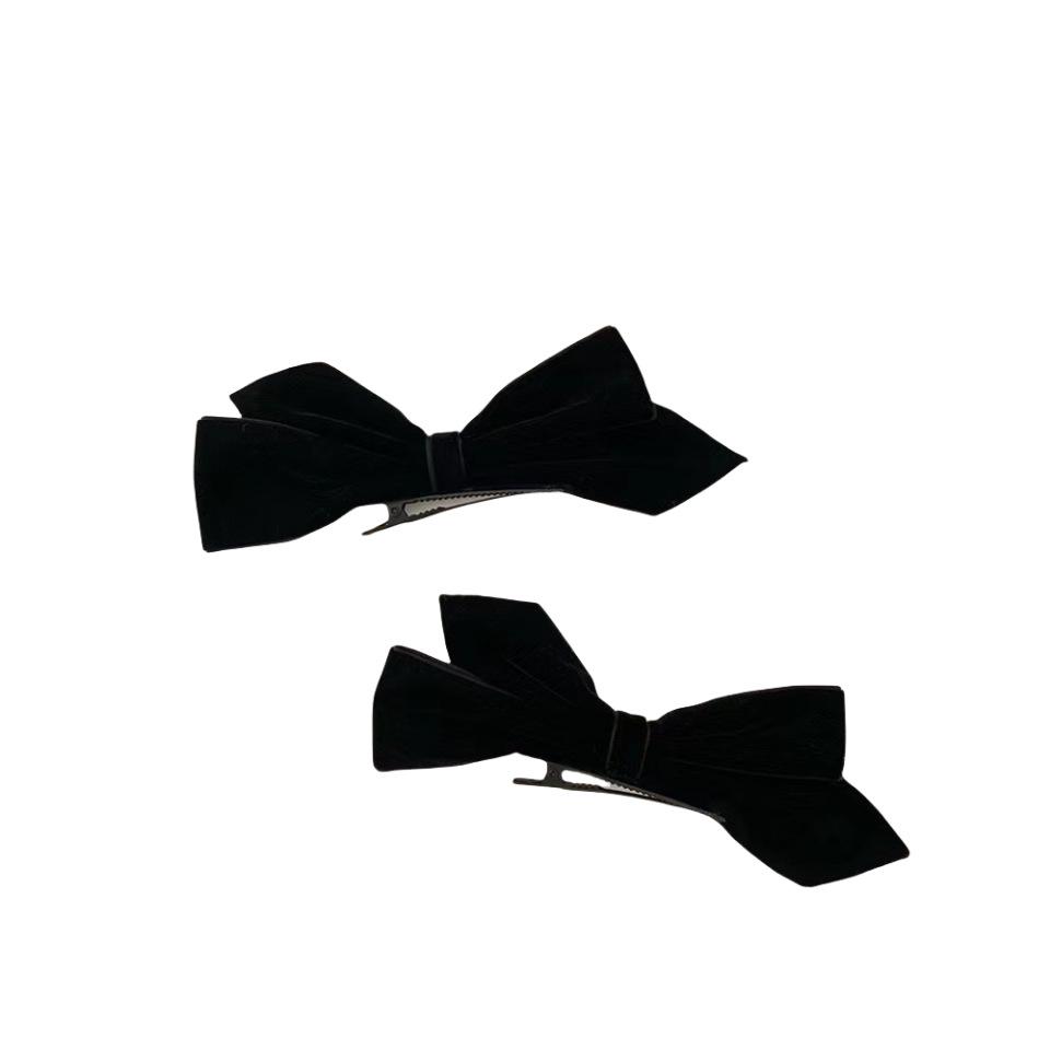Elegancka czarna aksamitna spinka do włosów z kokardą dla kobiet - Luksusowe akcesoria boczne w stylu księżniczki