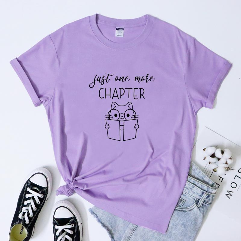 Just One More Chapter Tshirt Kawaii Book Lover Gift Tshirt Funny Cat Mom Librarian Reading Tee Shirt Top Dropshipping
