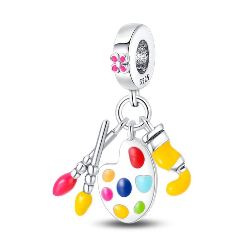 925 Silver Mode Palett Pensel Konst Berlocker Pärlor Passar för Originalarmband DIY Fint Smycke Gåva