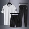 Ice Silk Men's Summer Three-Piece Sports Suit - Short-Sleeved Shirt & Trousers for All Ages