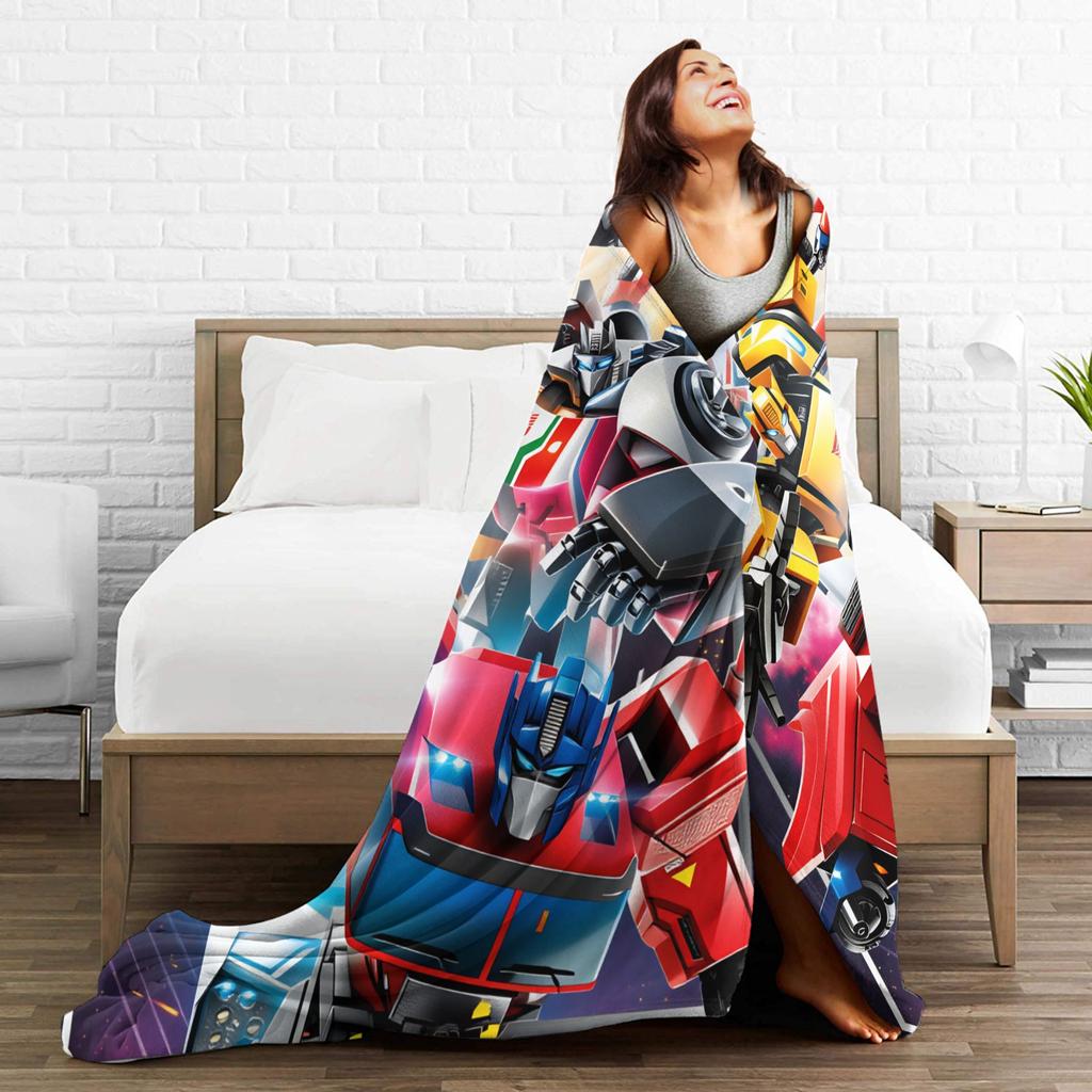 Cartoon T-Transformers Autobots Blankets Anime Super Soft Fluffy Plush Bedding Throws For Couch Bed Flannel Bedspread Bed Cover