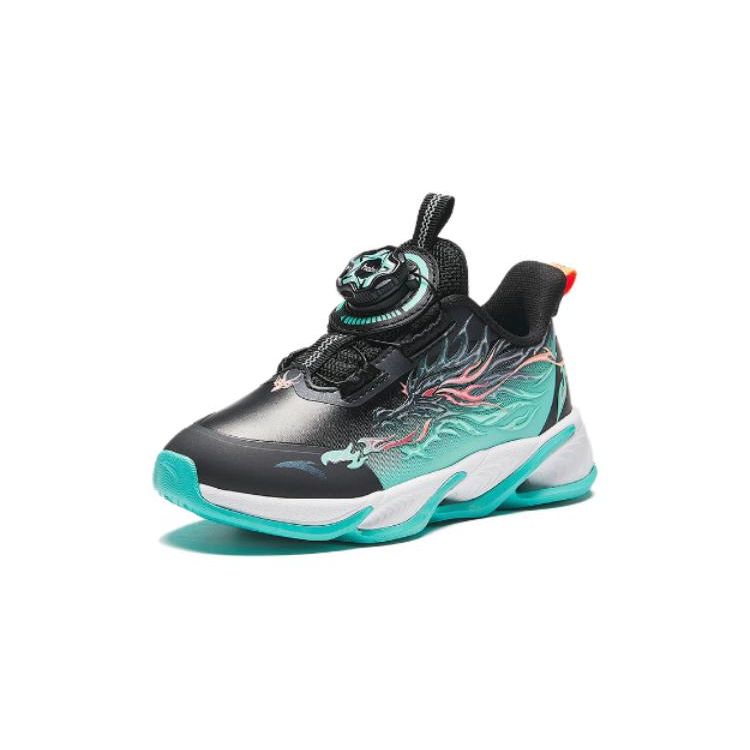 Anta Childrens Red Flame Shock Absorbing Wear Resistant Low Top Running Shoes Kids Running Shoes Black Green 312419912N-8