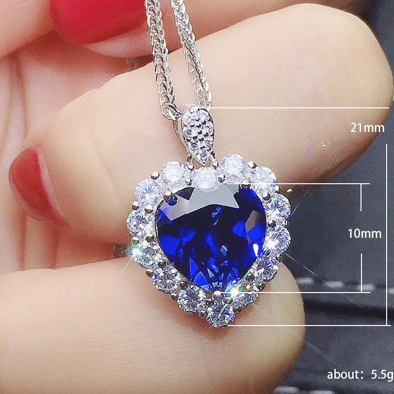 Wish Inlaid Royal Blue Love-shaped Necklace Female Exquisite OL Temperament Engagement Collarbone Chain