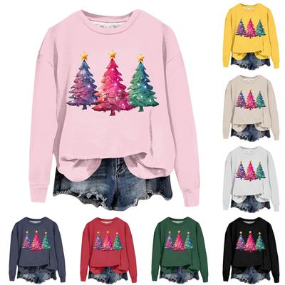 Women's Fashion Christmas Small Print Long Sleeve Loose Round Neck Sweatshirt