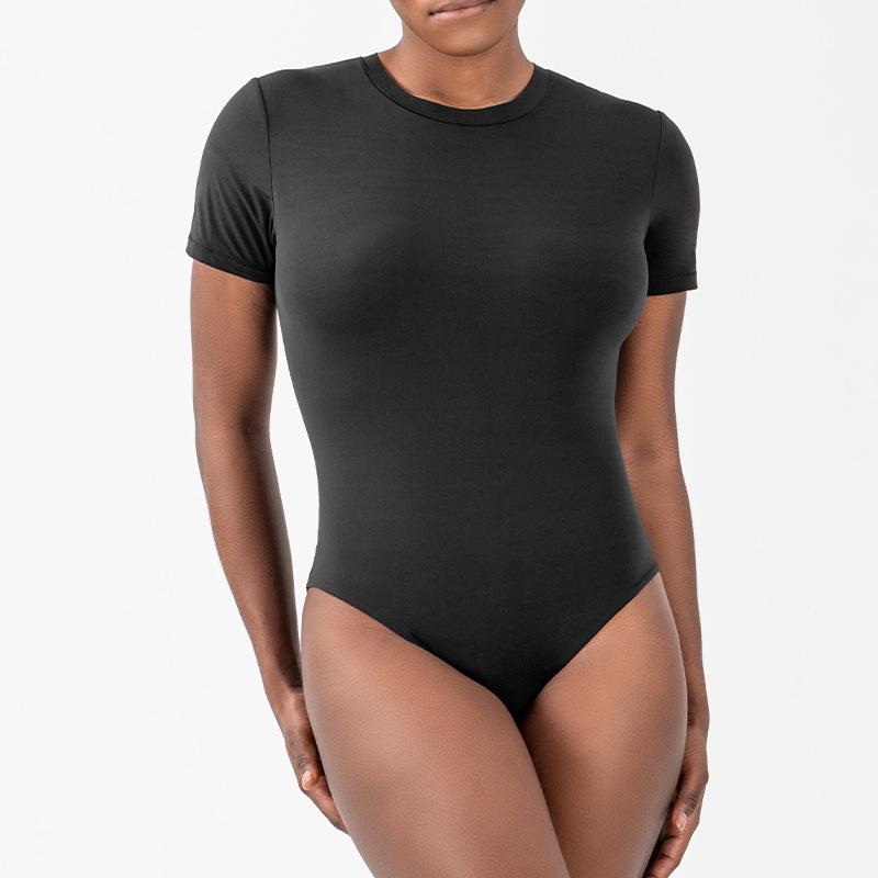 

Новий транскордонний високоеластичний дихаючий боді для йоги з круглим вирізом та короткими рукавами XL чорний