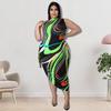 MY898 Plus Size Womens Knit Midi Dress 2025 Floral Print Sleeveless Wrap Front Bodycon Curvy Figures