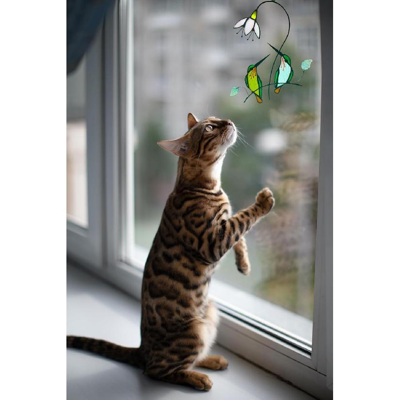 Hummingbird with Flower Stained Glass Suncatcher Bird Stained Glass Window Hangings Hummingbird Gift for Women Home Decor