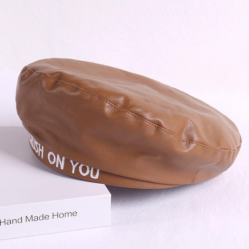 commodity PU Beret Women's Autumn Winter Newsboy British Vintage Street Painter's Hat Red Hat White Letter Berets