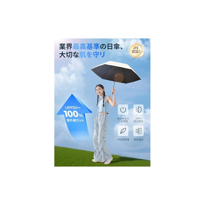 [JIS Certified, Supervised by a Practicing Dermatologist] 100% UV Protection, Light Blocking, Heat Shielding, Foldable Parasol [Industry First!