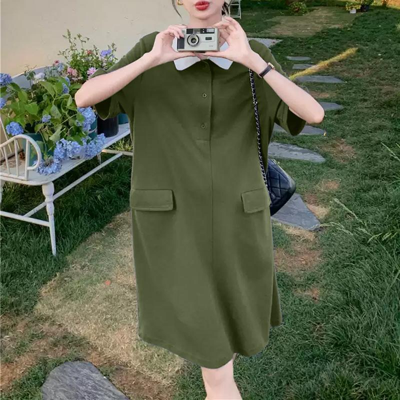 ZANZEA Womens Splice Turn Down Collar Casual Short Sleeve Dress