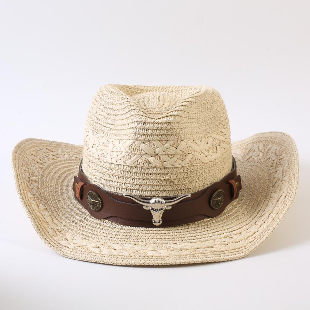 Popular European and American Classic Straw Woven Western Cowboy Hat Men's and Women's Outdoor Fashion OL Wind Woven Top Hat
