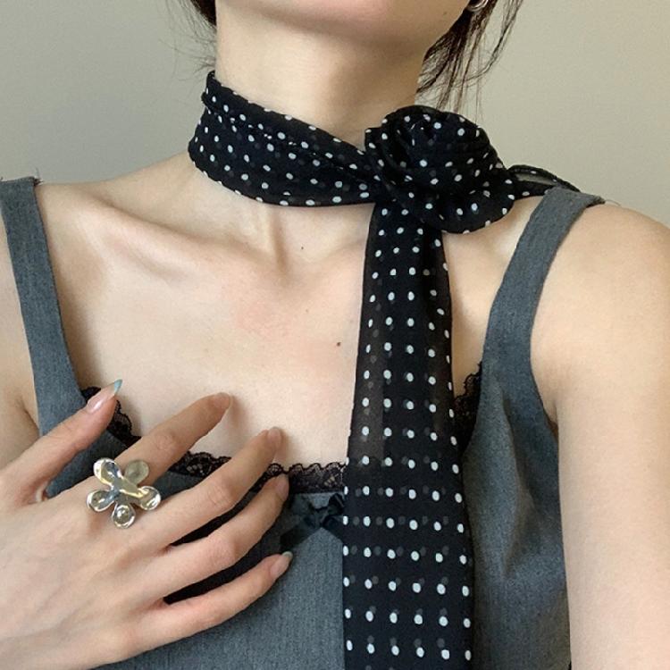 Fashionable Neck Scarf Lightweight Long Muffler with Elegant Round Dot and Rose Pattern Trendy Women's Accessory