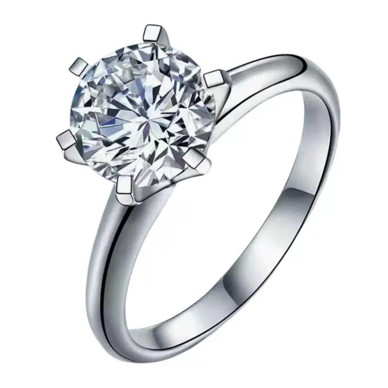 Elegant 5 Carat Six-Prong Zirconia Ring with Eight Hearts and Arrows - Perfect for Couples or Proposals