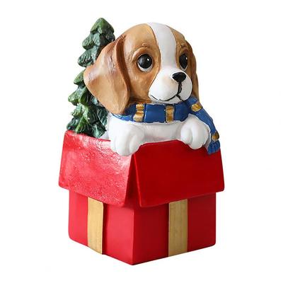 Lively Holiday Dog Statue Christmas Desktop Decor Adorable Christmas Puppy Resin Ornament for Desk Home Office Decorations