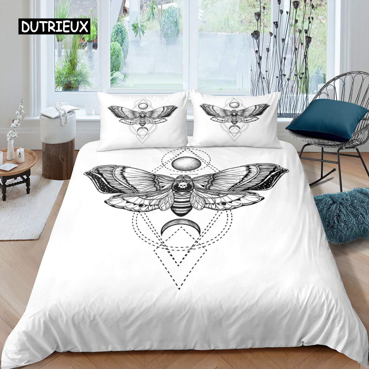 

For Kids Boys Girls Teens - Moth Duvet Cover Set Butterfly Bedding Set Queen Size Geometric Comforter Cover Halloween Quilt Cover EU single(135x200cm)