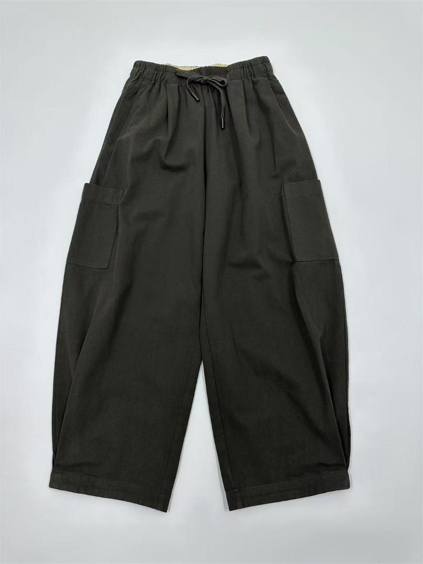 

Johnature Весна Осень Японские Женские Шаровары Простые Однотонные Карманы Высокая Талия Эластичные Повседневные Брюки One Size серый