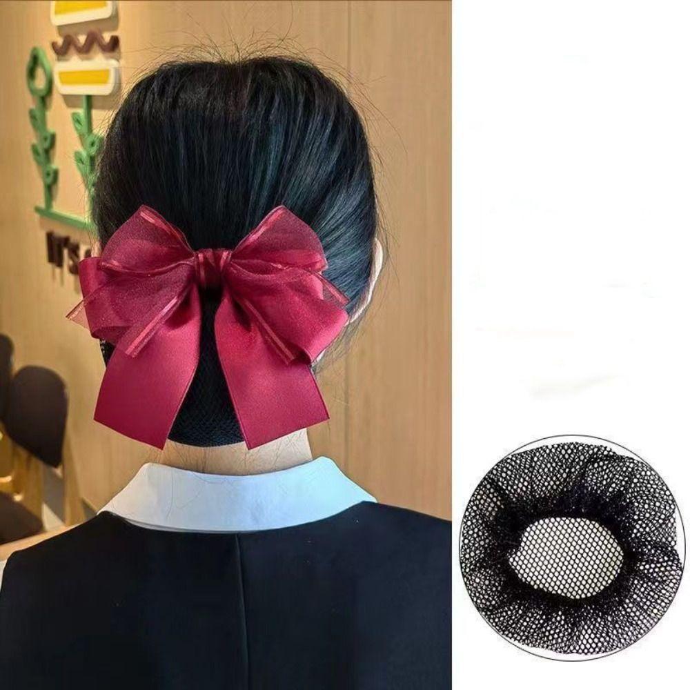 Elegant Bow Korean Bun Snood Women Spring Clips Cloth Bowknot Hair Bun Korean Style Hairgrips Cover Net For Girls