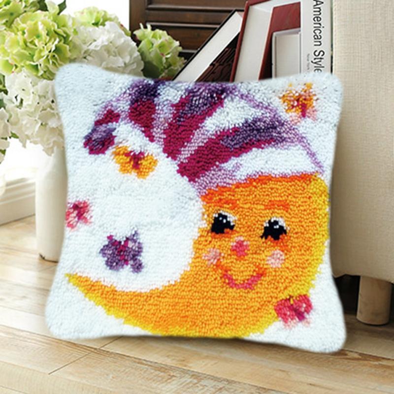 Cartoon Embroidery Latch Hook Kit Seat Cushion Carpet Pillow Latch Hook Rug Kit Smyrna Package Button Pad Package DIY Decorative