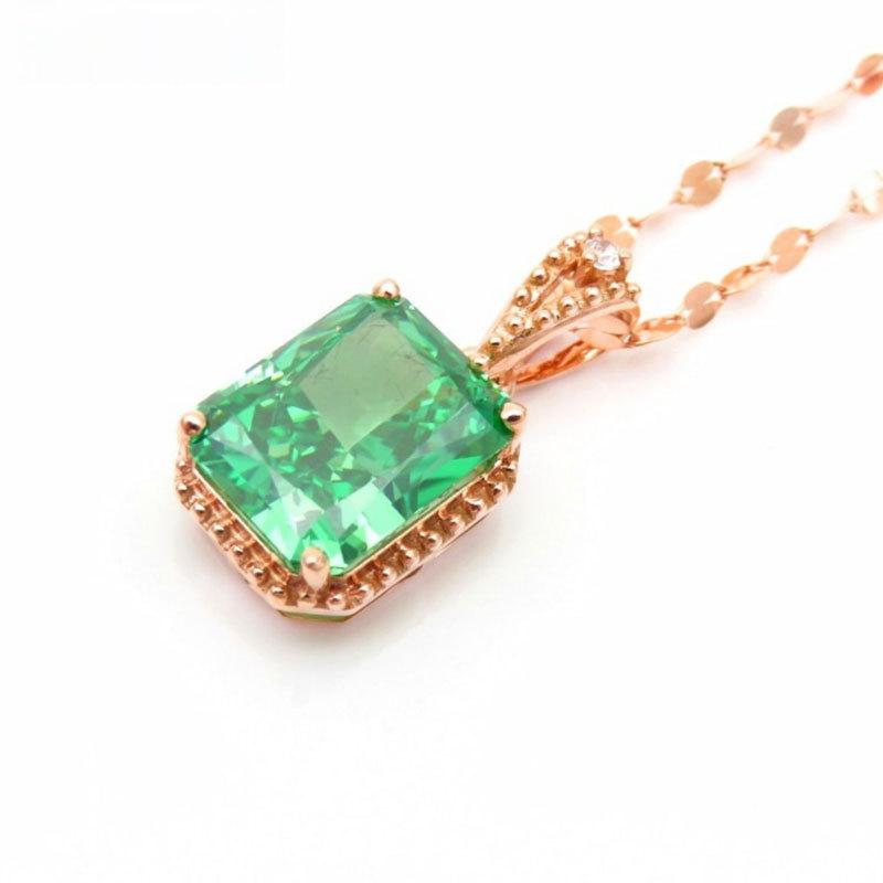 Exquisite Rose Gold-Plated Purple Gold Square Greenstone Pendant 585 Russian High-End Fashion Colored Gold Women'S Collarbone Chain