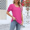 Damen Kurzarm Einfarbig Mode Eckiger Ausschnitt Puffärmel Locker T-Shirt Top